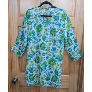 Fashque Women's Tunic XL Sheer Sequins Bathing Suit Coverup 3/4 Sleeves Top